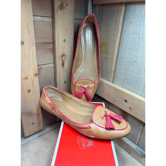 Coach Malika Light Tan Bright Coral Flats Shoes Womens 9B US9 B Slip On Loafer - Picture 1 of 12